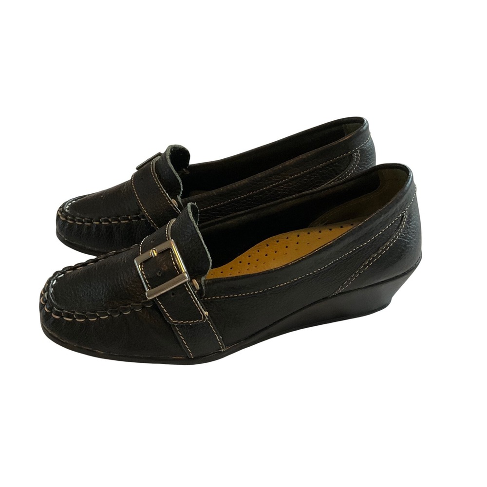 Classic Guerrero Sport Comfort Black Leather‎ Wedge Loafer Shoes Women Size 4.5
